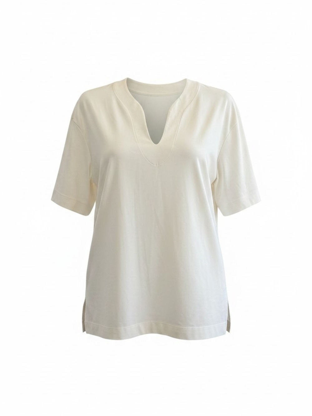 Uniqlo x Mame Kurogouchi Womens Medium Deep Split V-Neck Shirt Cream Ivory Top